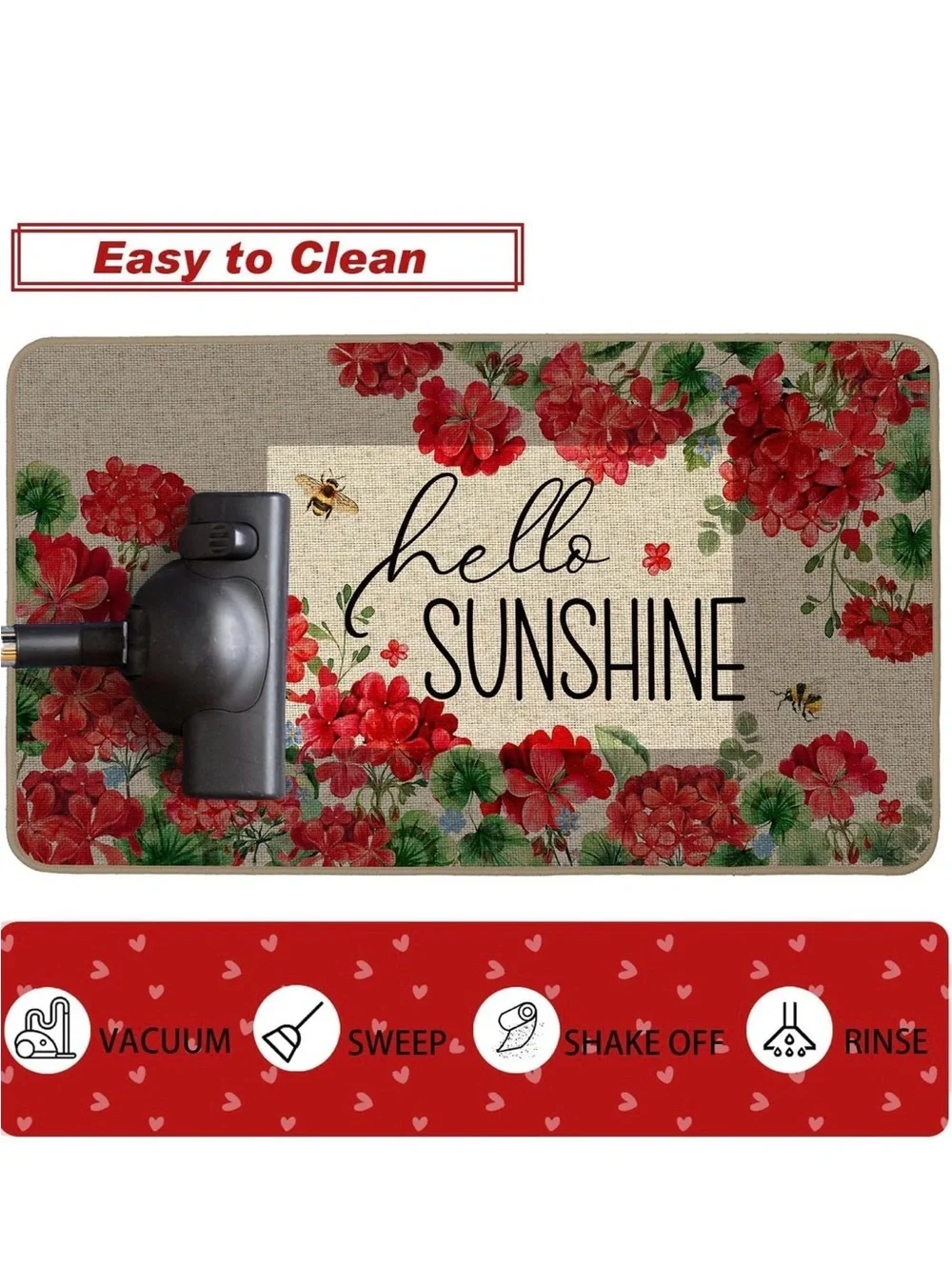 New Baccessor Summer Kitchen Mats Set of 2, Geranium Floral Bee Kitchen Rugs
